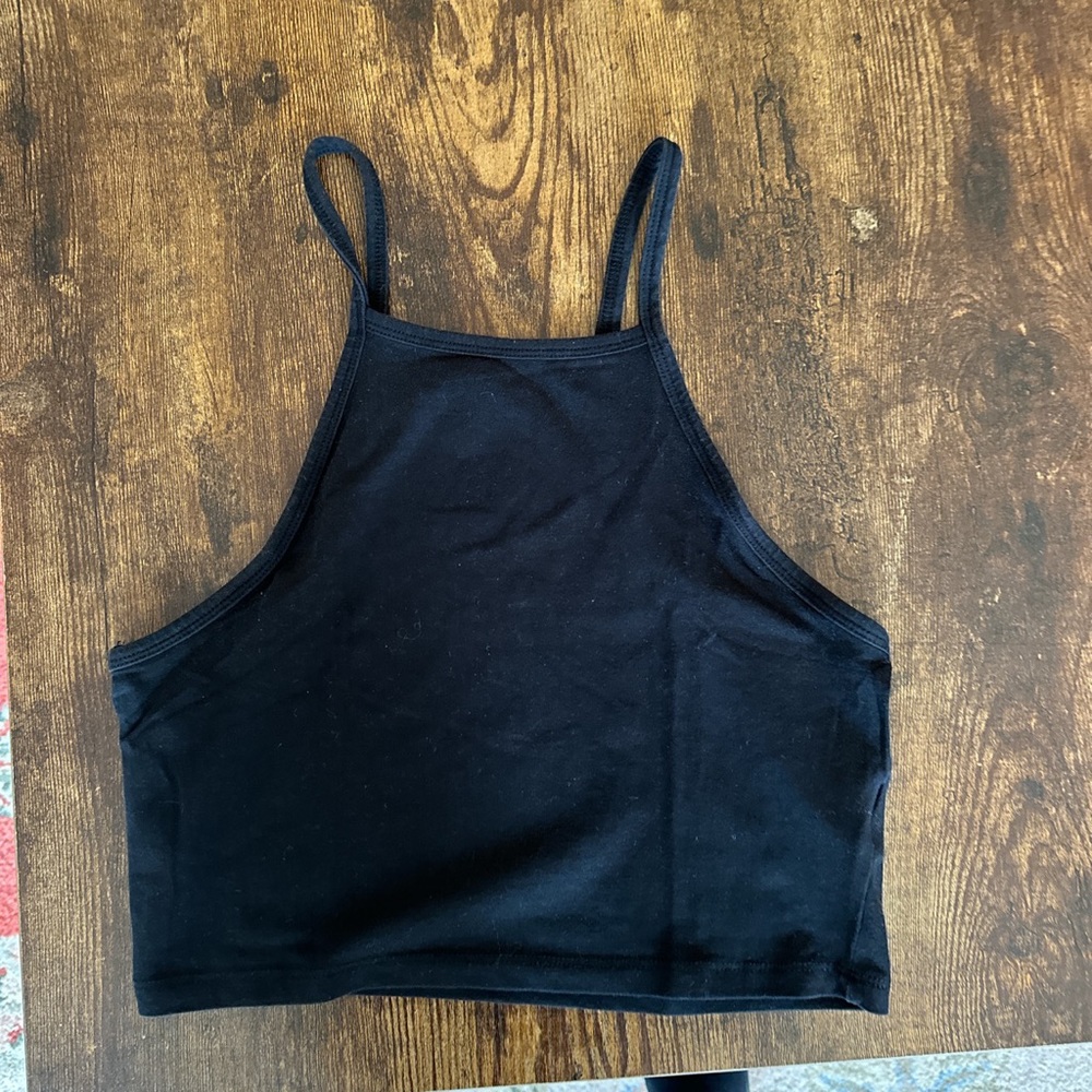 Halter neck little black crop top